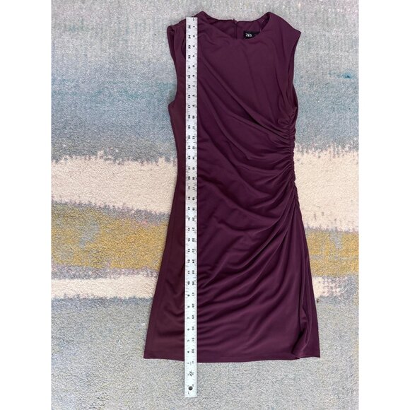 NWT Zara Womens Sleeveless Ruch Bodice Burgundy M Round Neck Mini Bodycon Dress - Picture 9 of 10